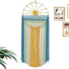 MEIVINES Macrame Wall Hanging,11.8x27.6 Inches Boho Sun Wall Art Decor,Woven ...