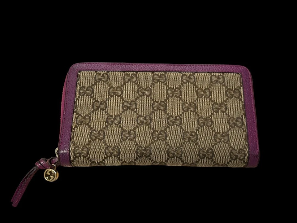 Cartera para mujer GUCCI GG Supreme de lona con cremallera - Borde de cuero rosa | Certificado de autenticidad Foto 2 de 4