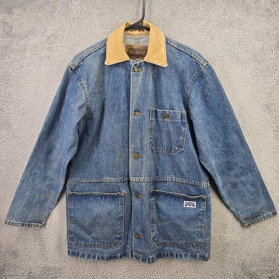 Big Smith Denim Chore Coat Mens Medium Blue Denim Dirty Fade Barn Coat Corduroy