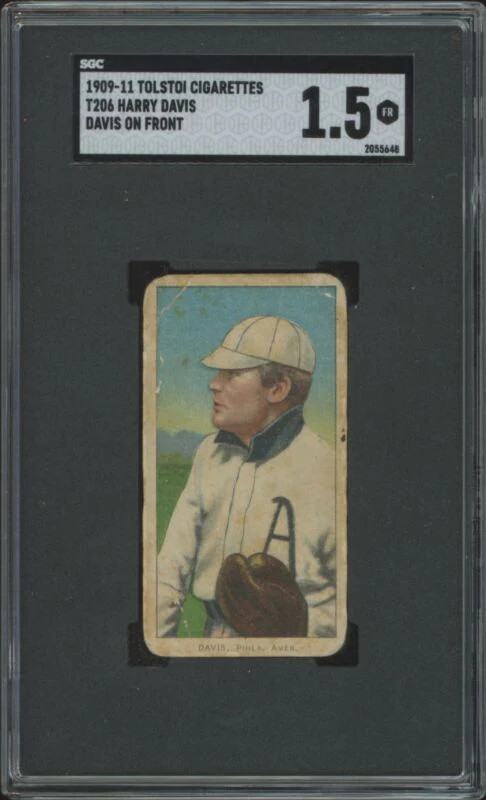1909 T206 HARRY DAVIS FAIR DAVIS ON FRONT TOLSTOI SGC 1.5 PHILADELPHIA ATHLETICS