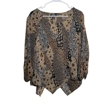 Style & Co Blouse Women's Petite XL Animal Printed Asymmetrical Career Shirt Top