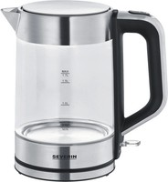 Wasserkocher Glas 1,7L 2200W Edelstahl Schwarz Kabellos Kalkfilter