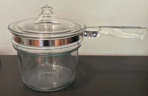 Vtg Pyrex Flameware 6283U 1½ qt Glass Saucepan Double Boiler Inner Pot /lid Only