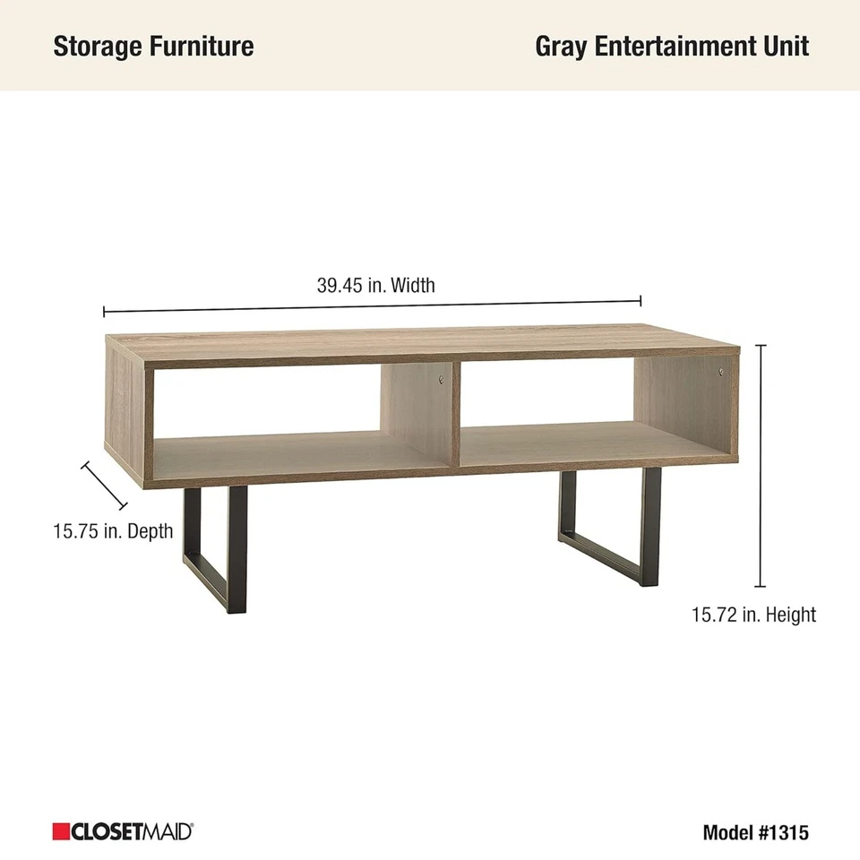 Mesa de centro de madeira ClosetMaid com prateleiras de armazenamento, móveis modernos para casa, cinza - Imagem 2 de 4