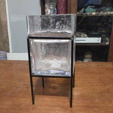 Square Clear Glass Candle Holder w/ Black Met...