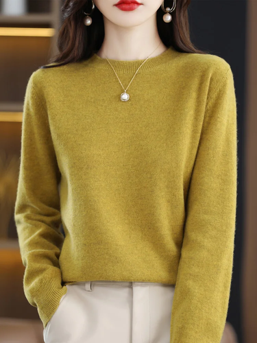 Women O-Neck Long Sleeve sweater, 100% Merino Woo Pullover Knitwear Jumper Tops - Picture 21 of 24