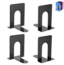 Heavy Duty Metal Book Holder, Book End Supports (2 Pairs/4 Pieces, Black)