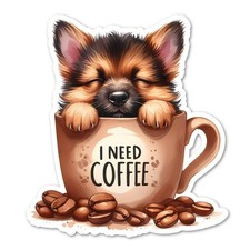 Cute German Shepherd Puppy Vinyl Sticker Waterproof Laptop Phone Water Bottle