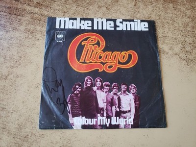 G'TEED hand signed DANNY SERAPHINE 1970s VG- slv. & vg+ 45 Chicago Make Me Smile