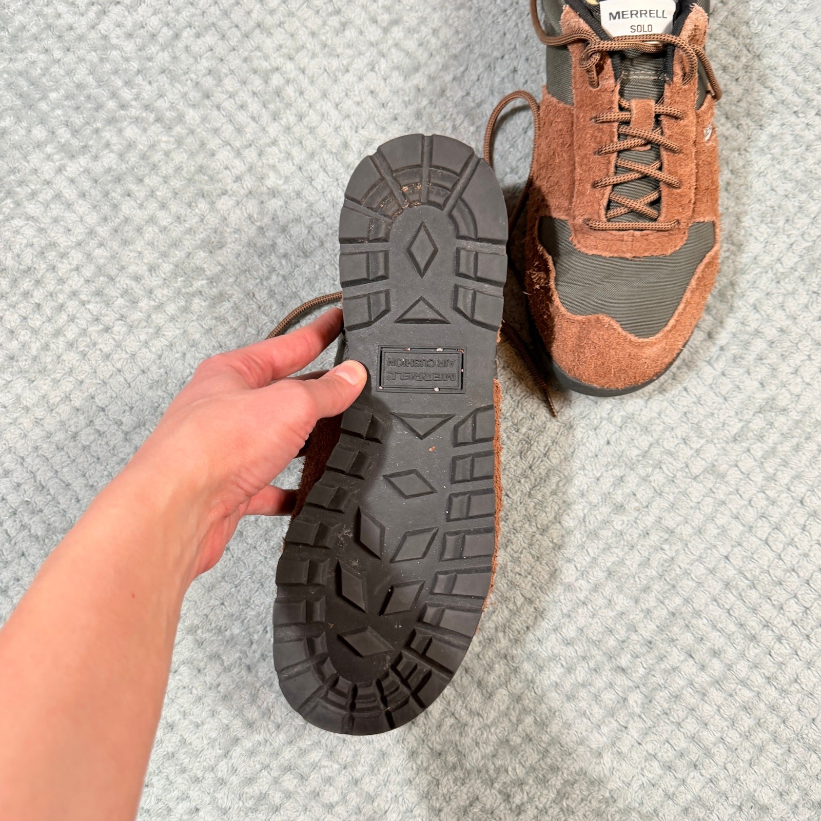 Merrell Solo Luxe 2 Brown/Green Suede Leather Hiking Trail Shoes J003969 Mens 11