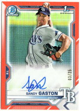 SANDY GASTON S/P #03/25 2021 1ST BOWMAN CHROME PROSP ORANGE REFRACTOR AUTO RAYS