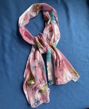 Silky Pink Floral Chiffon Scarf spring Print shiny stripes NWOT 60 x 13 inv 35