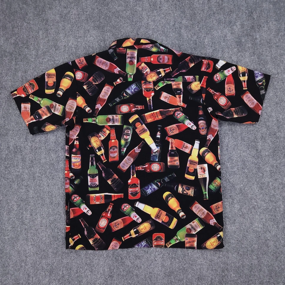 Dragonfly Shirt Mens Medium Black Beer Bottle Print Drinks AOP Button Up Party - Image 2 of 4