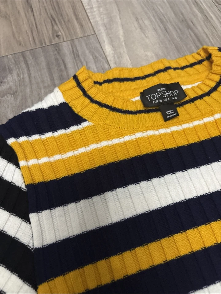 TOPSHOP Cropped Jumper Top Size 8 Petite Stripes  - Image 2 of 4