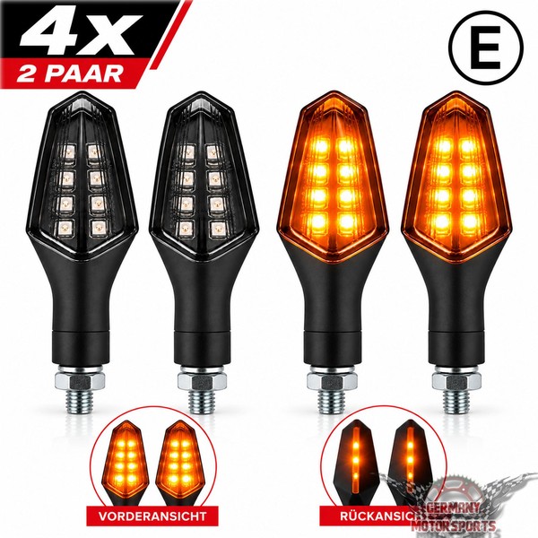 4 X 12V LED Blinker Pike Schwarz Universal Motorrad Roller Quad Moped E-GeprüFt-image