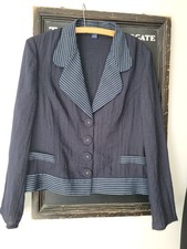 ARIA~Navy Light Jacket. Rayon Blend. Size 16. Striped Detail.
