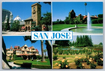 Postcard San Jose California Landmarks Multiple Scenes Art Rose USA Unposted