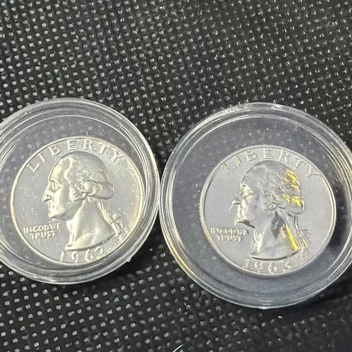 1962 & 1963 Washington Quarters Proof BU Condition 90% Silver  "Amazing  Fields"