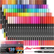 120 Colors Dual Tip Art Markers Pens for Adult Coloring Book, Artist Fine & B...