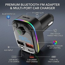 Bluetooth 5.0 Car FM Transmitter PD USB-C Dual USB Charger Handsfree MP3 Player