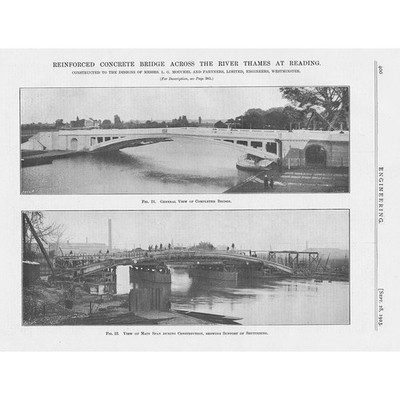 Stahlbetonbrücke über die Themse bei Reading 3x antike Drucke 1923