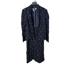 Vintage Romney Model London Black Metallic Textured Skirt Suit Set Womens 14