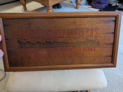 FRAMED Wooden Soap Crate Pacific Coast Borax 20 Mule Team Death Valley CA FRONT