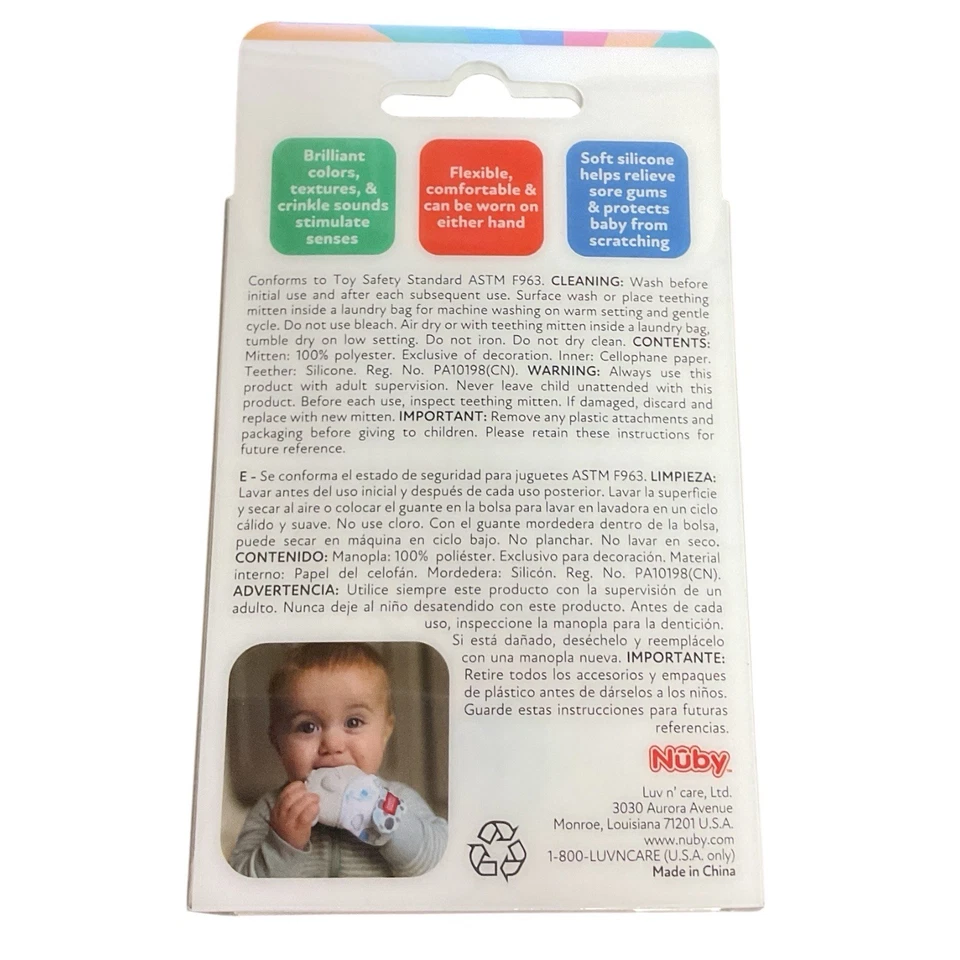 *NEW* Nuby Happy Hands Teething Mitten, Gray Elephant - Image 2 of 2