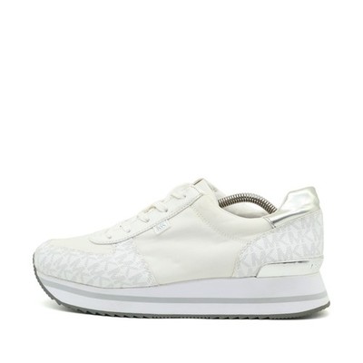 Michael Kors Damen MK Schuh Weiß Silber Textil/PVC Monogram Sneaker EU 41