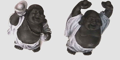 2 Ps FengShui Laughing Happy Buddha 2'' Figures Statue Wealth & Healthy Grey
