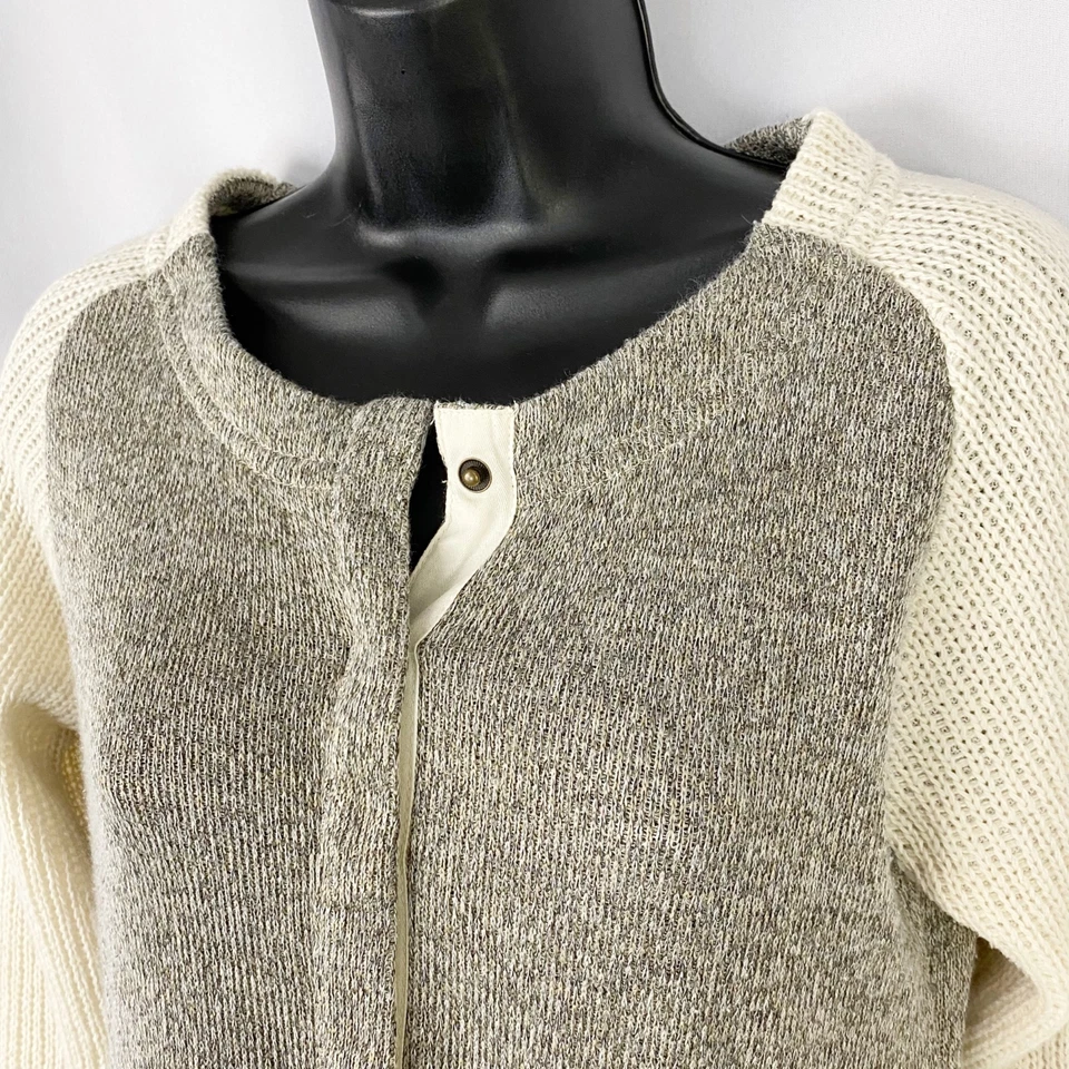 Skies Are Blue Knit Hidden Button Snap Jacket Sweater Cream Small - Image 3 of 4