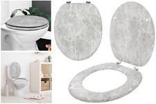 Grey Marble Effect Toilet Seat Strong Chrome Hinges Standard Loo Seat & Fittings