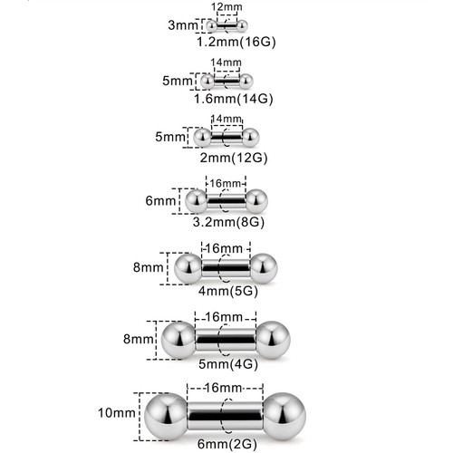 8G-00G 316L Surgical Steel Straight Barbell Nipple Ear Tongue Bar Ring Stretcher - Picture 5 of 16