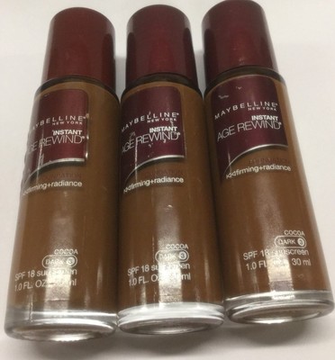3 X Maybelline Instant Age Rewind Foundation SPF18 Cocoa (Dark-3) NEW.