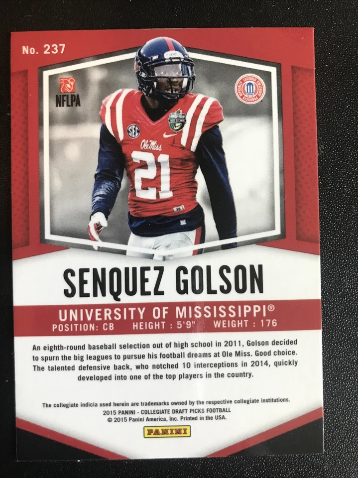 2015 Panini Prizm Collegiate Draft Picks #237 Senquez Golson - Image 2 of 2