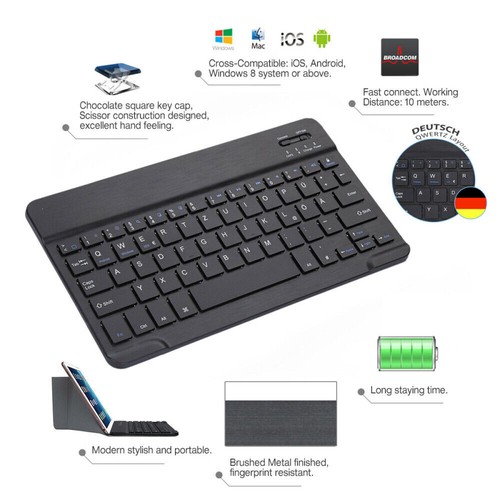 Bluetooth Tastatur Kabellos Keyboard für PC Tablet Notebook Laptop QWERTZ Layout - Bild 10 von 33