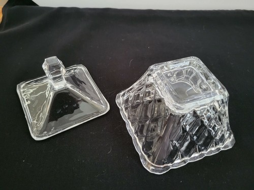 Crystal Glass Covered Candy Dish Square Diamond Point Cut - Picture 11 of 11