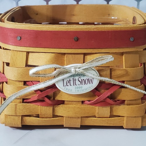 Longaberger 2000 Red Trim Basket Let It Snow Ceramic Tie On Charm Plastic Liner - Picture 2 of 13