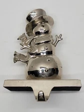 Snowman Christmas Stocking Holder Hanger Mantle Decoration Silver Weighted 7"