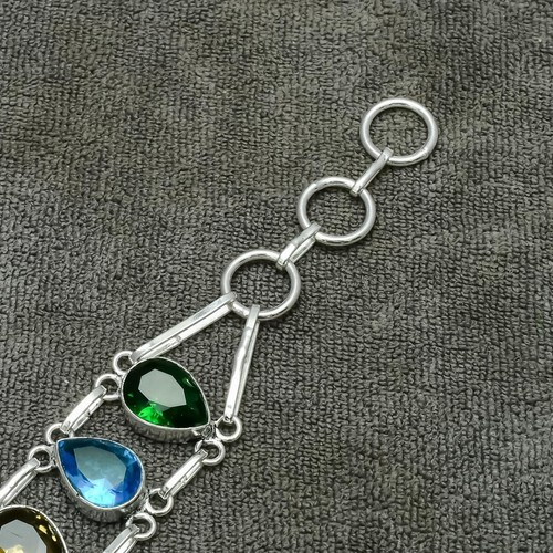 Multi Stone Gemstone 925 Sterling Silver Handmade Jewelry Bracelet 7-8" - Picture 5 of 8