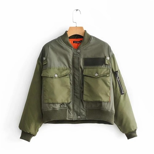 Bomber Jacket Zipper Long Fashion Short Women's Jacket and Autumn Sleeve Winter - Picture 13 of 13