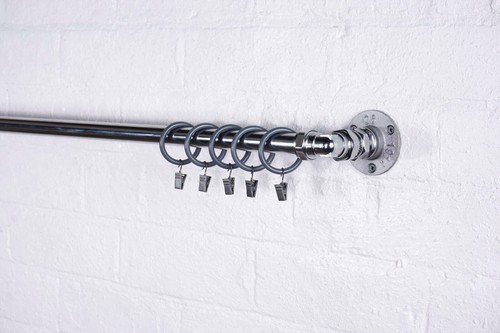 Curtain Pole Rail Tension Rod Industrial Metal Chrome Pipe Elbow Antique Style - Picture 2 of 4