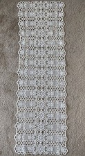 Vintage Lace Like Crochet Table Runner 45  X 14.5  Stained JM