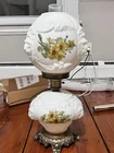 Gone with the Wind Vintage Milk Glass Lion Head Table Lamp Flowers & Lions