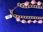 PRETTY VINTAGE “STS”MOTTLED PINK HOWLITE STONE & ALLOY CHAIN 28” NECKLACE — photo 3