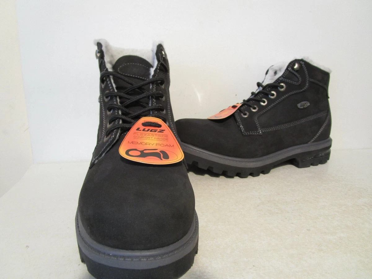 Lugz Mens Brigade Fleece WR Nubuck Lace up Ankle Boots Black Charol White 10.5 D