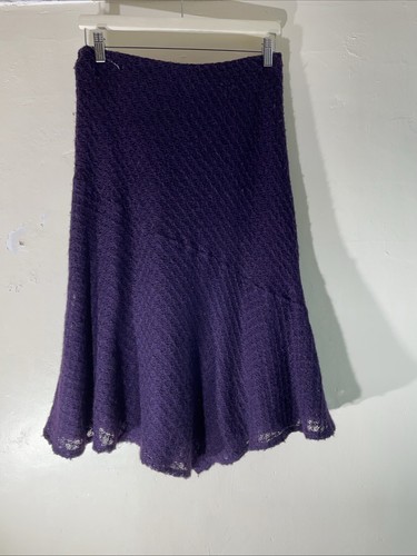 Womens Kaliko Uk 10 Dark Purple Knit Overlay Knee Length Lined A Line Skirt - 第 3/6 張圖片