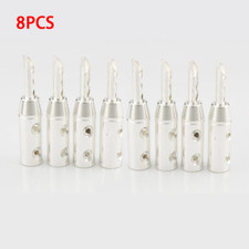 8PCS Brass Silver Plated BFA Banana Plug Screws Locking Speaker Cable Connectors