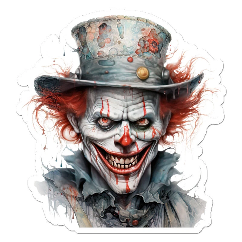 SMOKING GUN DECALS Scary Evil Clown, Vinyl Decal Sticker, Indoor Outdoor, 3 Sizes, #11520