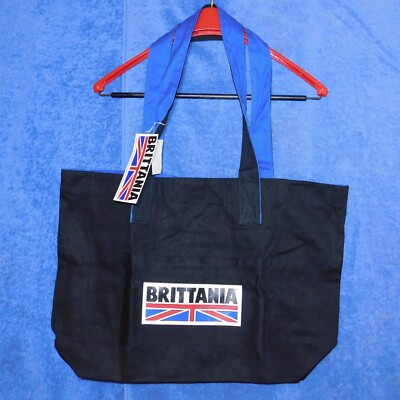 Vintage 1980s BRITTANIA Bucket Shoulder Canvas Travel Bag Black Blue NWT 20 X 14